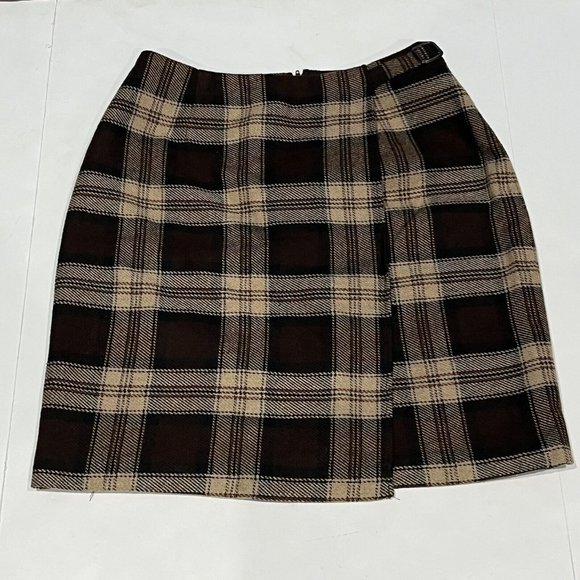 Hillard & Hanson Clueless Style Brown Plaid Wool Blend Short Skirt Size XS/S - Picture 1 of 12